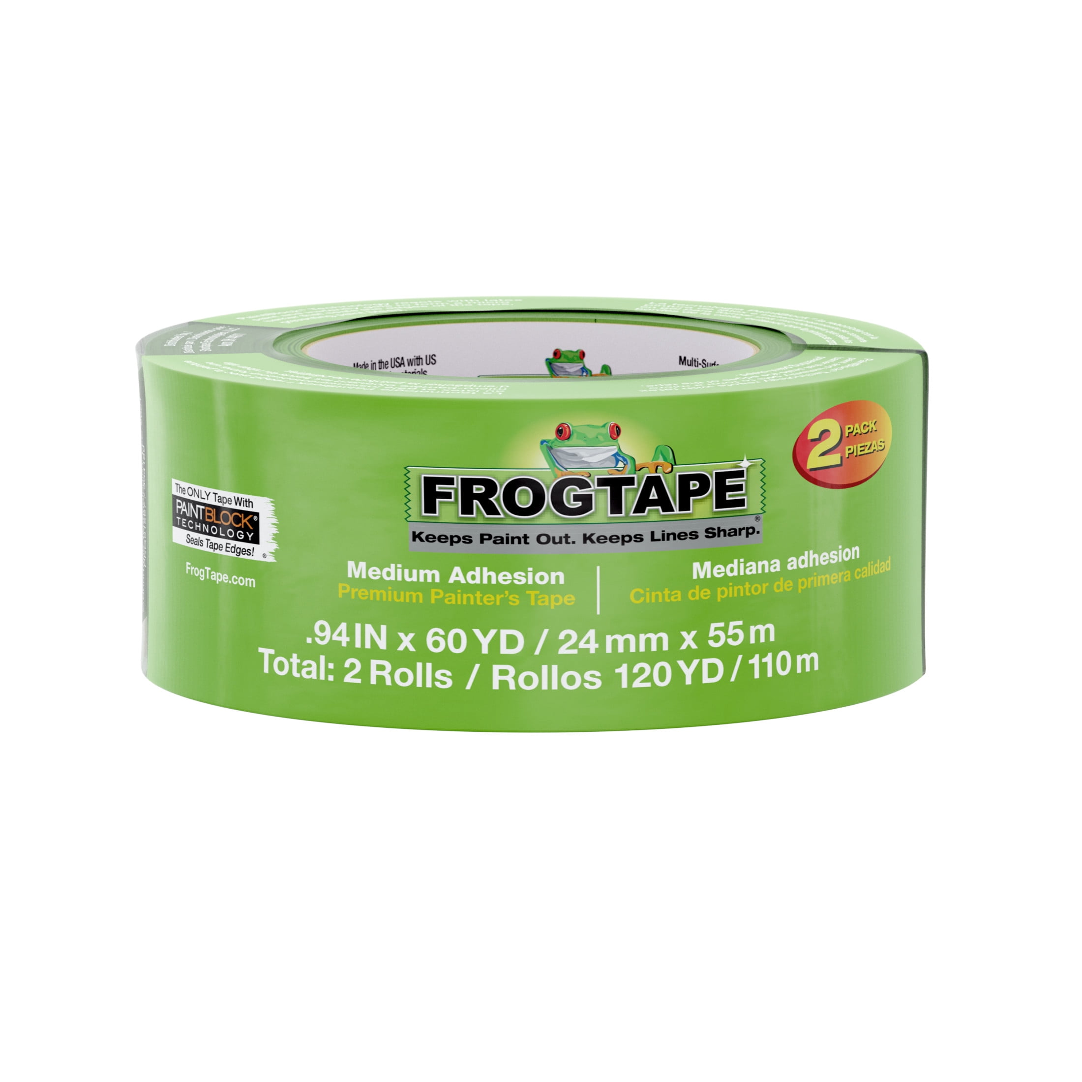 FrogTape 0.94 in. x 60 yd. Green Multi-surface Painting Tape, 2 Pack, 120 Yards Total