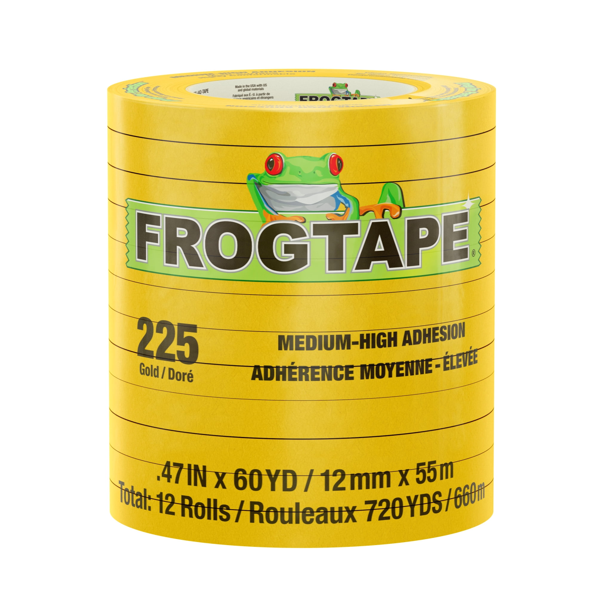 FrogTape 225 Performance Masking Tape - Gold, 12 Rolls, 0.47 in. x 60 yd.