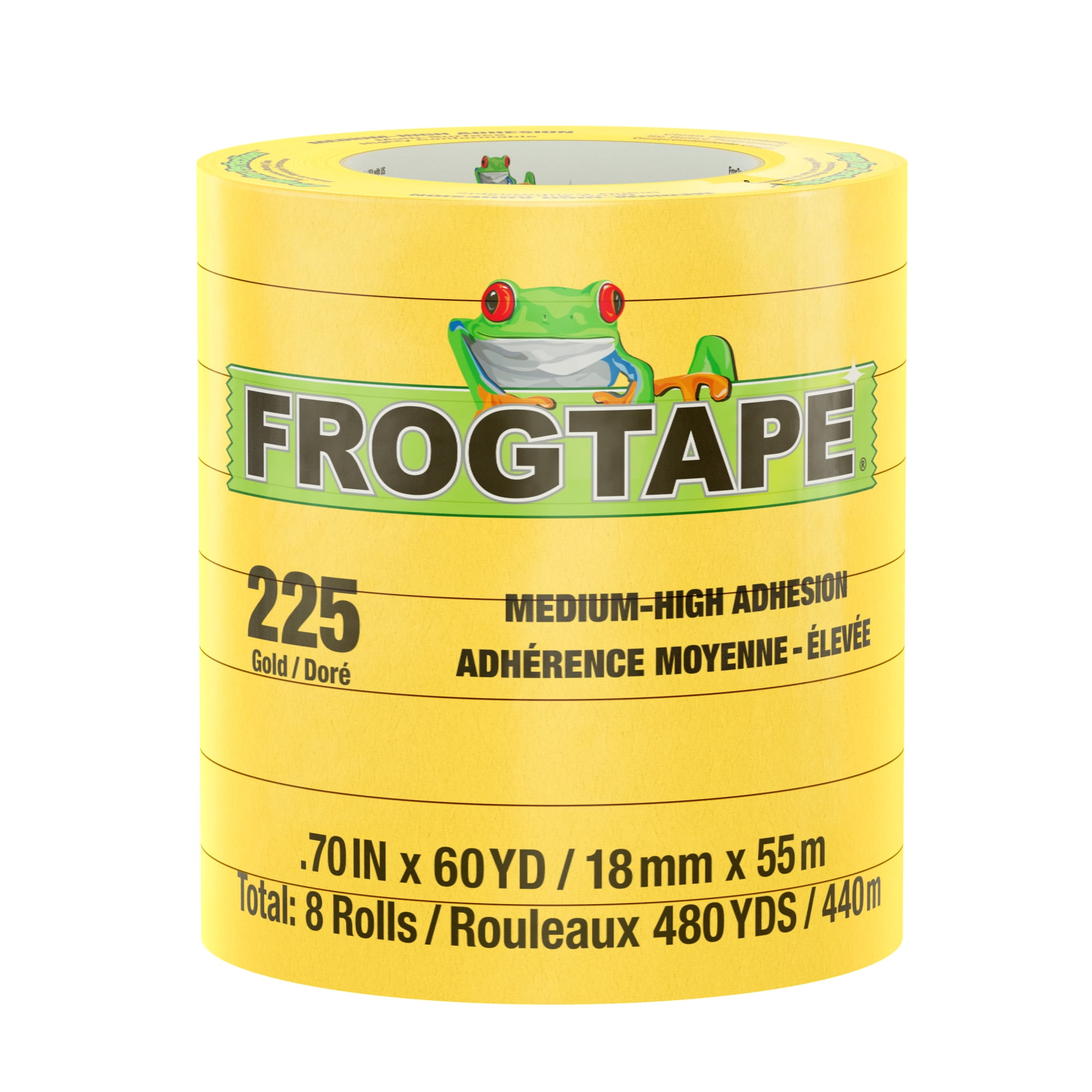 FrogTape 225 Performance Masking Tape - Gold, 8 Rolls, 0.70 in. x 60 yd.