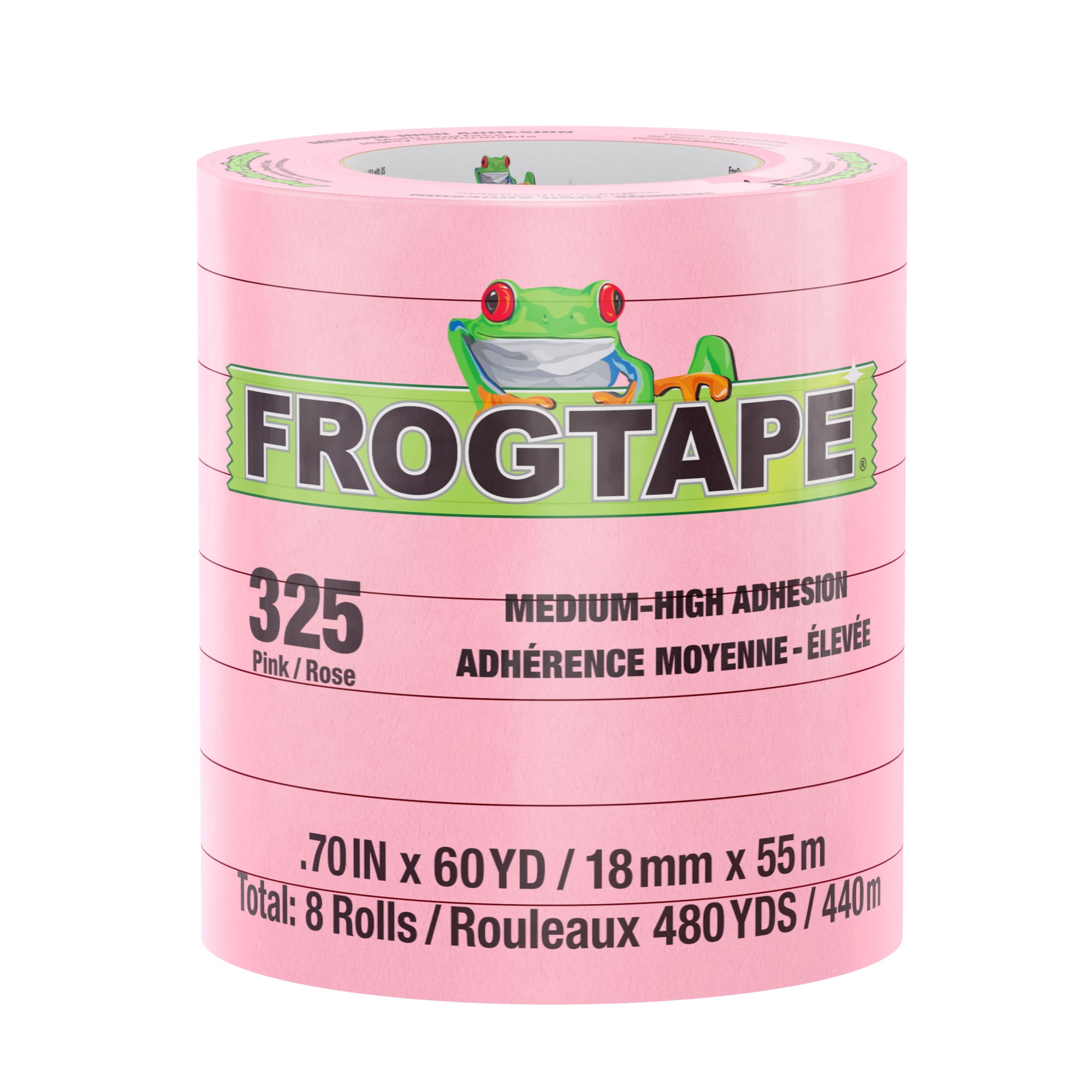 FrogTape 325 Performance Masking Tape - Pink, 8 Rolls, 0.70 in. x 60 yd.