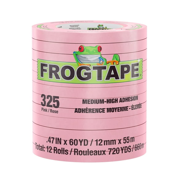 FrogTape 325 Performance Masking Tape - Pink, 12 Rolls, 0.47 in. x 60 yd.