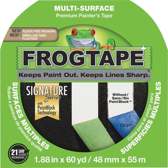 FrogTape Multi-Surface Painters Tape with PAINTBLOCK, 2 Inch Wide (1.88 In. x 60 Yds), Medium Adhesion, Green, 1 Roll (1358464)