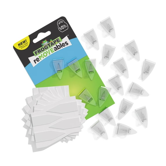FrogTape reMOVEables Clear Mini Hooks, 18 Hooks and 24 Adhesive Strips
