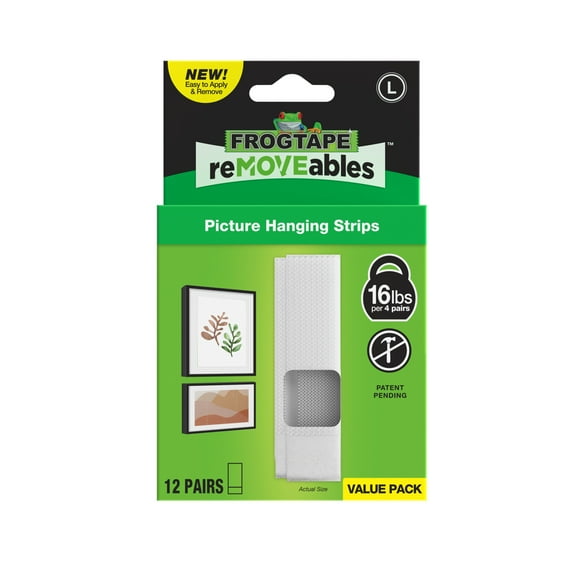 FrogTape reMOVEables Large White Picture Hanging Strips, 12 Pairs or 24 Mounting Strips Total