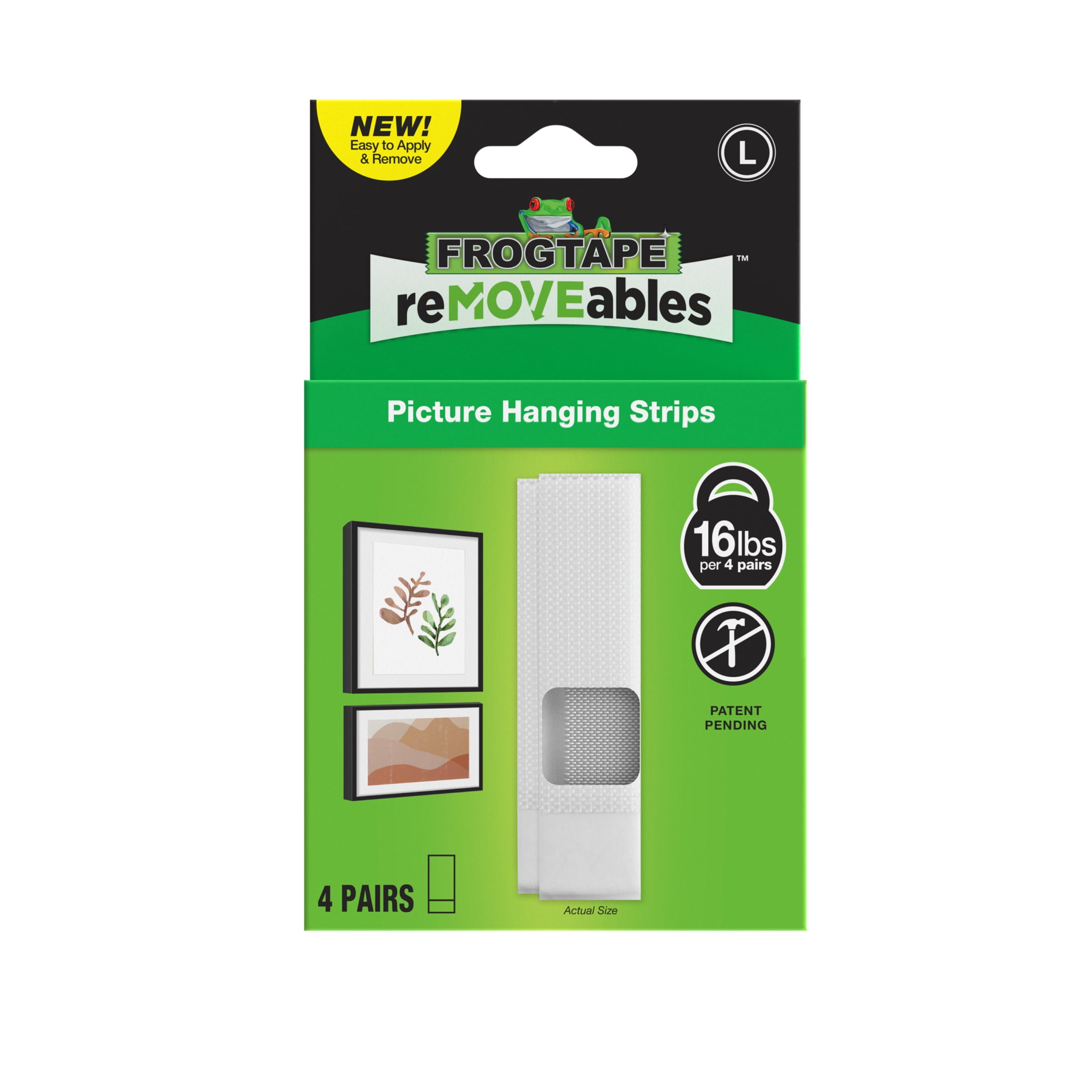 FrogTape reMOVEables Large White Picture Hanging Strips, 4 Pairs or 8 Mounting Strips Total