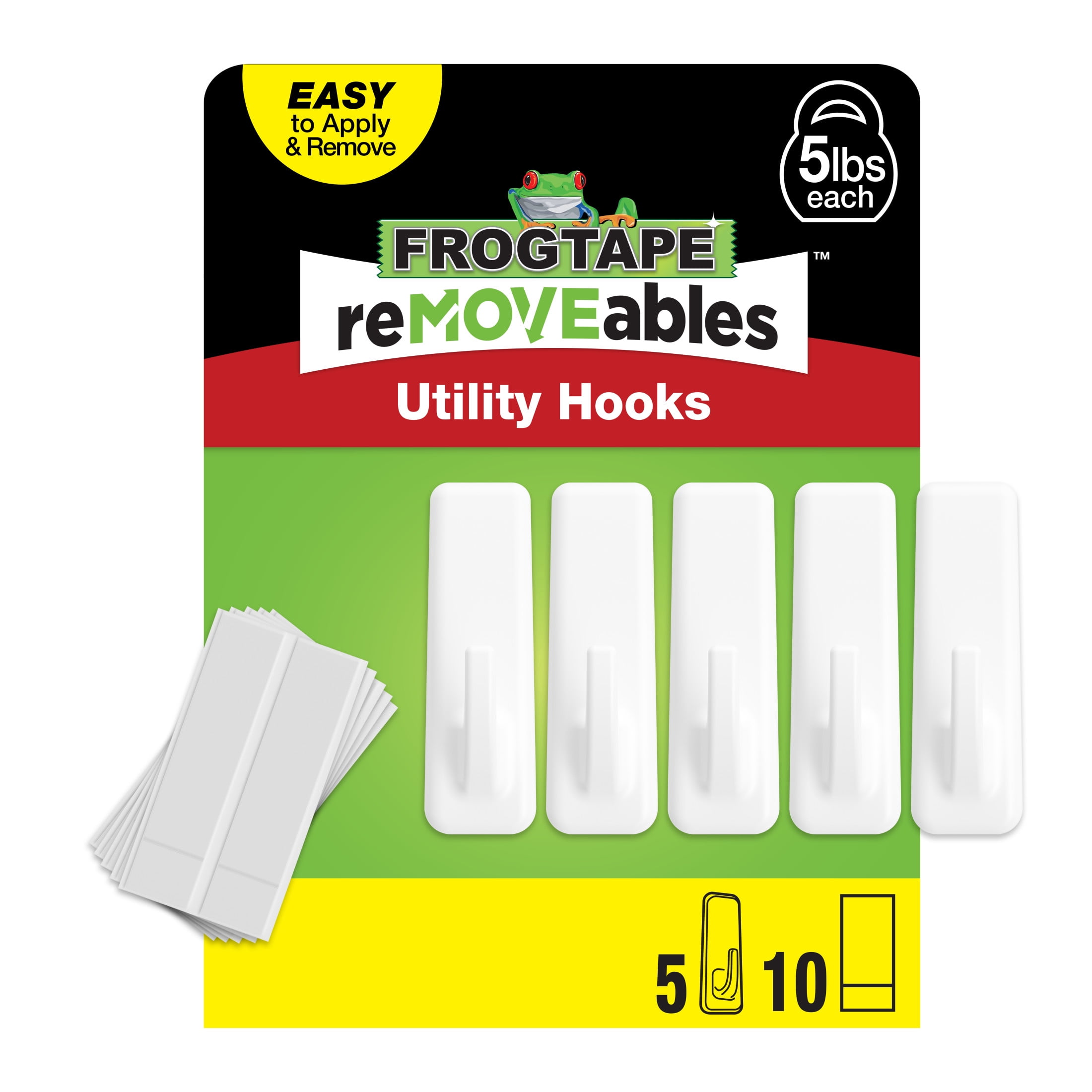 FrogTape reMOVEables Large White Utility Hook , 5 Hooks and 10 Adhesive Strips