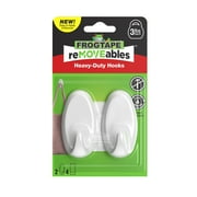 FrogTape reMOVEables Medium White Heavy Duty Hooks, 2 Hooks and 4 Adhesive Strips