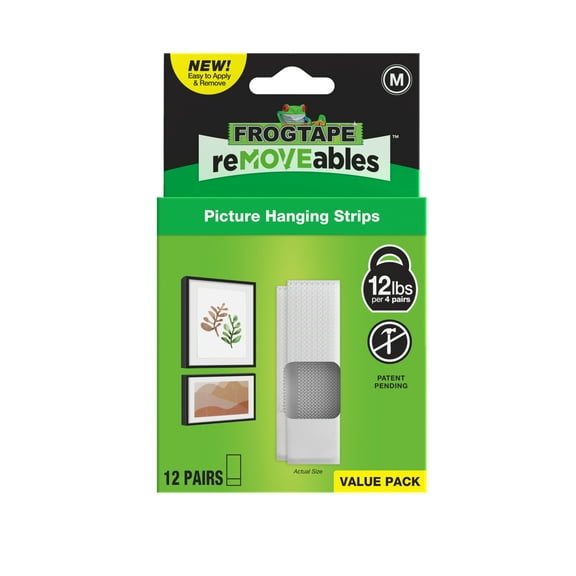 FrogTape reMOVEables Medium White Picture Hanging Strips, 12 Pairs or 24 Mounting Strips Total