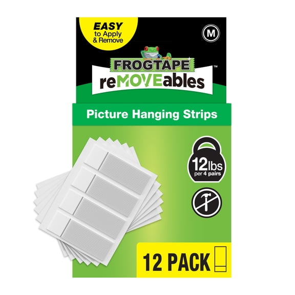 FrogTape reMOVEables Medium White Picture Hanging Strips, 12 Pairs or 24 Mounting Strips Total