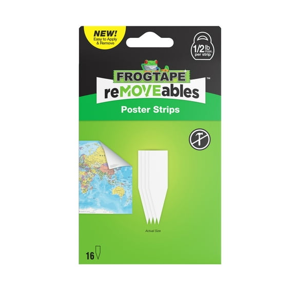 FrogTape reMOVEables Poster Strips, 16 Mounting Strips, 0.5 lbs. Max Per Strip