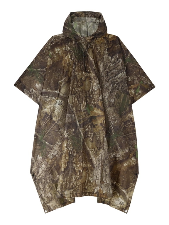 Unisex Rain Poncho, Waterproof Rain Gear with Adjustable Hood, Realtree APX, One Size