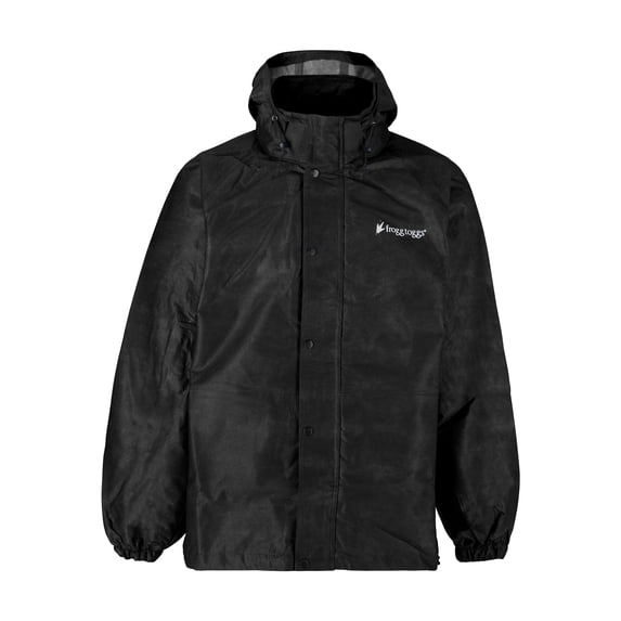 Frogg Toggs Classic Pro Action Rain Jacket for Men, Waterproof Jacket w/ E-X Push Hood, Black, Small