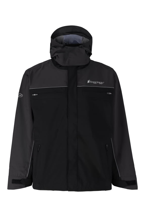 Men’s Pilot II Cruiser Waterproof Jacket, Unisex Rain Gear with Hand Warmer Pockets, Black/Charcoal Gray, Medium
