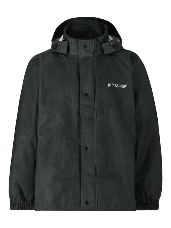Signature Bull Frogg Rain Jacket for Men, Waterproof Rain Gear w/ E-Z Push Cord Locks, Black, Medium