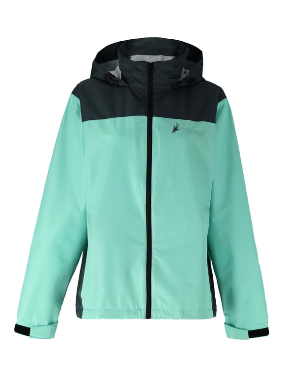 River Toadz Rain Jacket with Set-In Sleeves, Waterproof Rain Gear for Women, Seafoam/Gray, Size L/XL