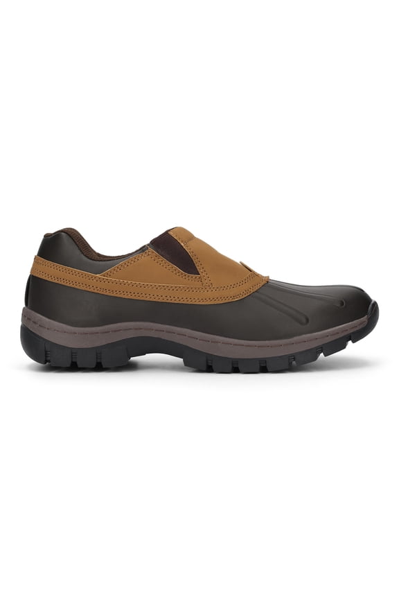 Storm Watch Vista Men’s Slip-On Shoes, Rugged Lug Outsole Boat Shoes with Synthetic Leather Upper, Tan, Size 12