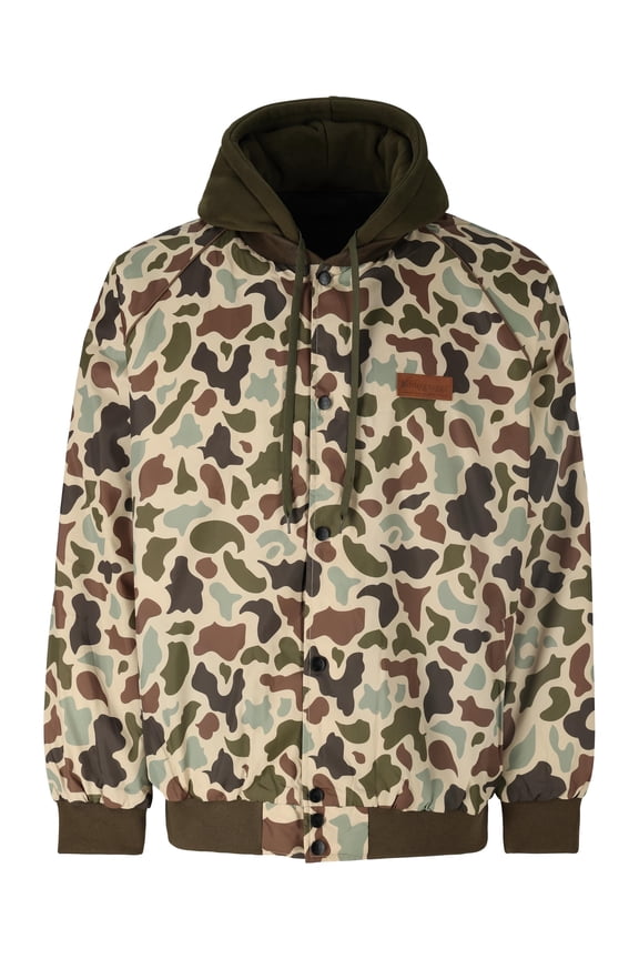 Vintage Jacket for Men, Wind-Resistant Quilted Jacket with Hood, Woodland, Size XL
