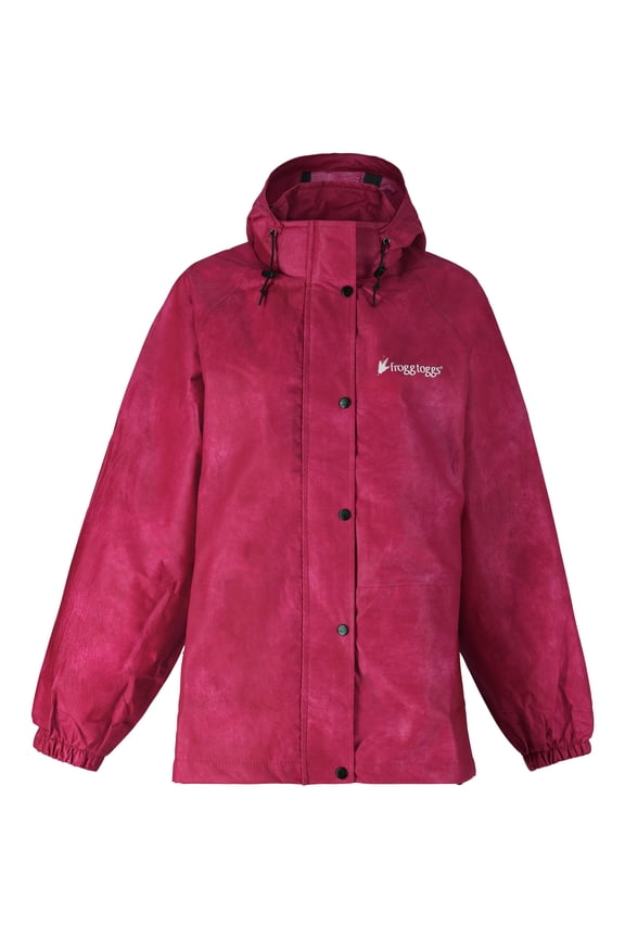 Classic Pro Action Rain Jacket for Women, Waterproof Jacket w/ E-Z Push Hood, Cherry, XLarge