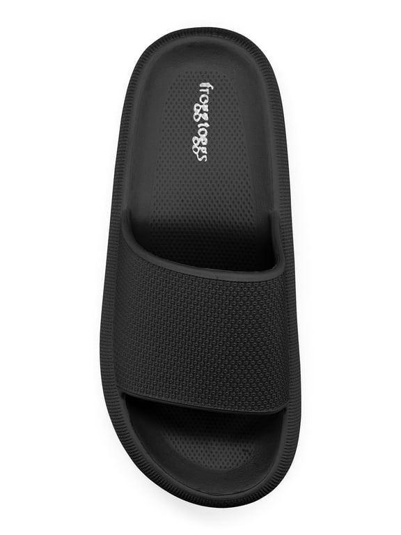 Squisheez Slip On Slide Sandals for Women, Soft and Squishy Slides, Black, Size 7