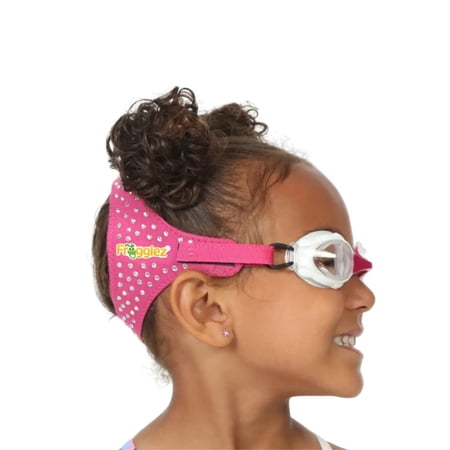Frogglez Pink Glitz Kids Sensory Friendly Swim Goggles with O-Ring Extenders