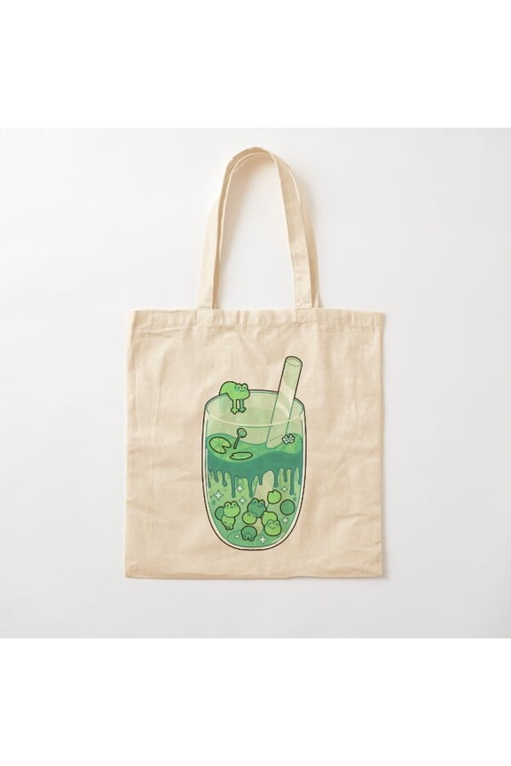 Froggy Boba Canvas Tote Bags, Reusable Shopping Bag