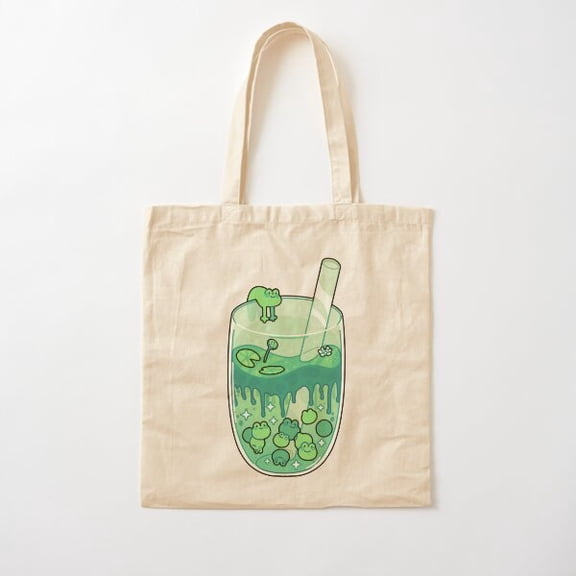 Froggy Boba Canvas Tote Bags, Reusable Shopping Bag