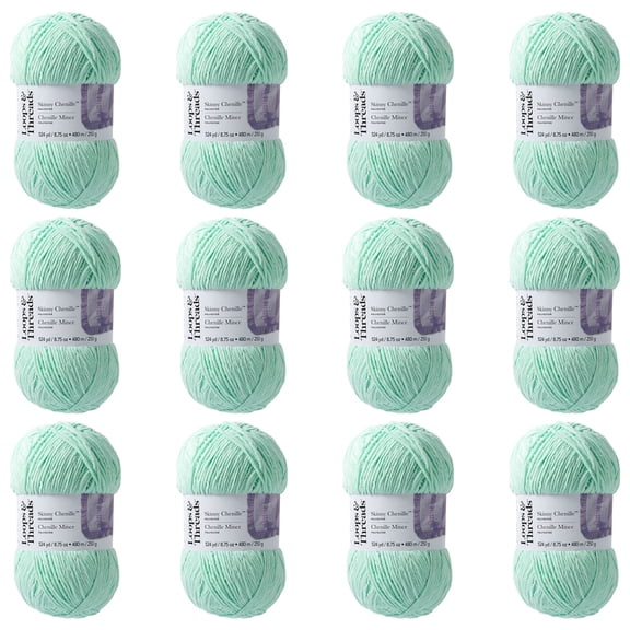 Loops & Threads Froggy Skinny Chenille Yarn - Medium Weight Yarn for Knitting, Crochet, Weaving, Arts & Crafts, 12 Pack