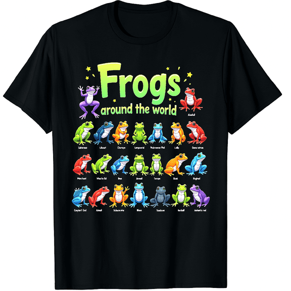Frogs Around The World - Types of Frogs Graphic Black T-Shirt for Men and Women