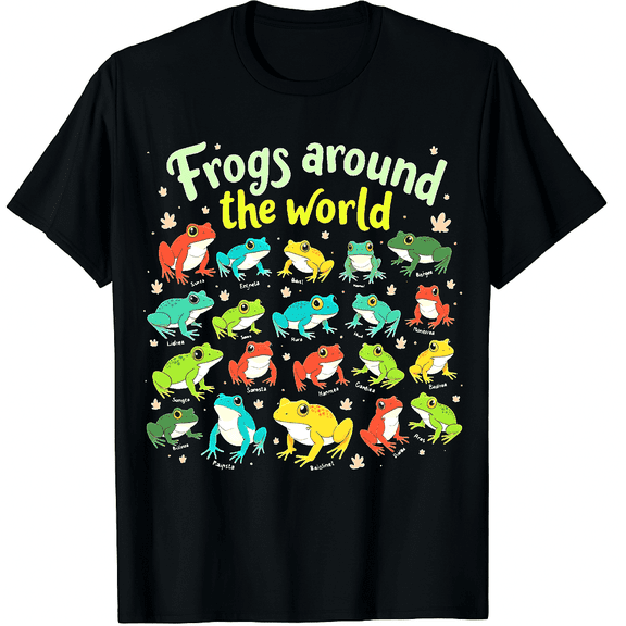 Frogs Around The World - Types of Frogs Graphic Black T-Shirt for Men and Women