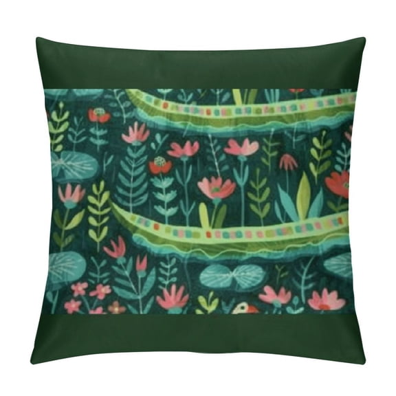 Frogs Body Pillow Case Cover with Zipper, Tropical Jungle Design with Frog Flamingo Turtle Crocodile Hummingbirds, Decorative Accent Long Pillowcase, Teal Green