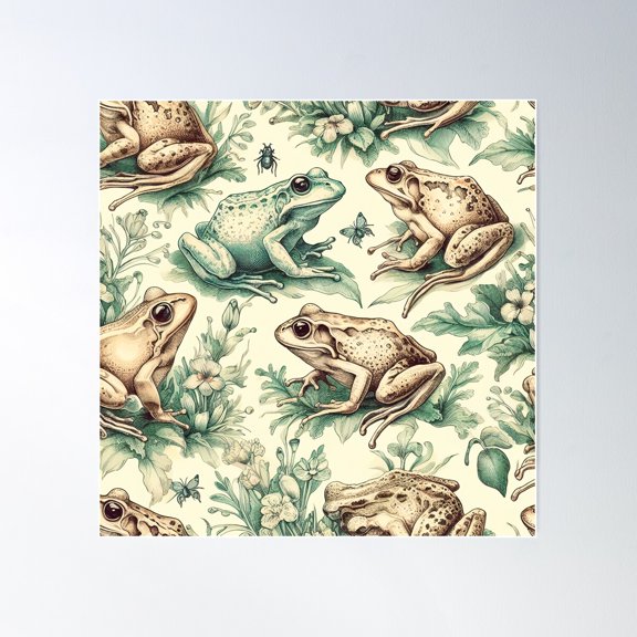 Frogs Botanical Pattern Poster Wall Art, Modern Wall Decor For Living Room Bedroom, 30x30 UNFRAMED