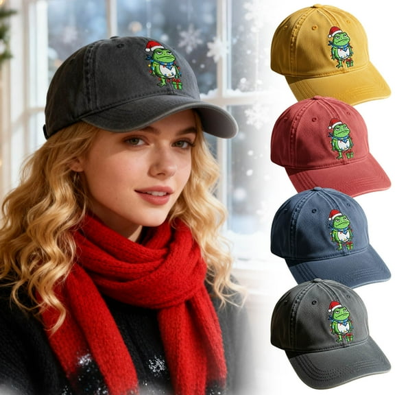 Frogs Christmas Baseball Cap,Embroidered Santa Hat Frog,Adjustable Snapback For Men Women, Breathable Material, Structured Crown,Festive Holiday Accessory,Christmas Parties Family Photos