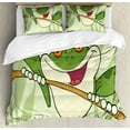 thumbnail image 1 of Frogs Duvet Cover Set, Happy Amphibian Animal in Cartoon Style on a Branch in Jungle, Decorative 3 Piece Bedding Set with 2 Pillow Shams, Calking Size, Pastel Green Multicolor, by Ambesonne, 1 of 3