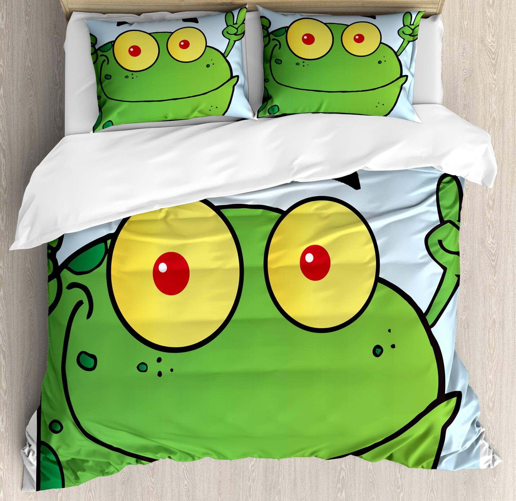 Frogs Duvet Cover Set, Whimsical Graphic Funny Animal with Peach Hand ...