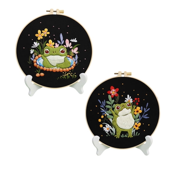 Frogs Embroidery Craft Set with Cotton Fabric and Easy Guide for Relaxation