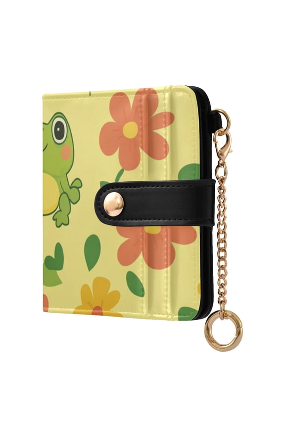 Frogs Florals Leaves Women's Wallet PU Leather Card Cases RFID Blocking Purse Billfold with Key Ring
