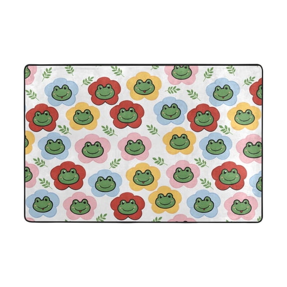 Frogs Flowers Grass Rug 36x24in Memory Foam Absorbent Non Slip Plush for Bathroom Kitchen Entryway