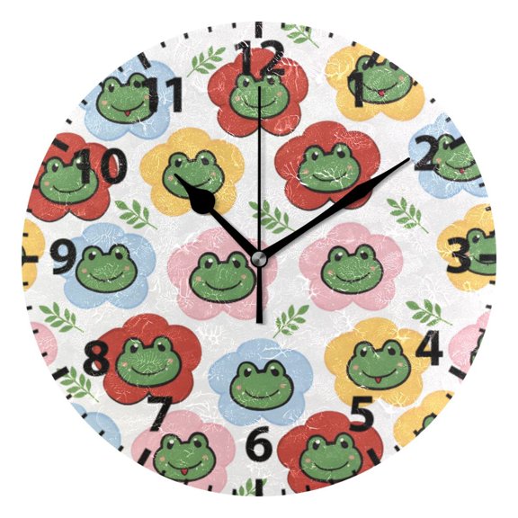 Frogs Flowers Grass Wall Clock 10in Round Artistic Oil Painting Home Decor Desk Table Clock