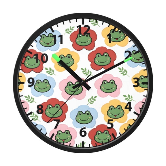 Frogs Flowers Grass Wall Clock 12 Inch Voice Activated Night Light Silent Non Ticking
