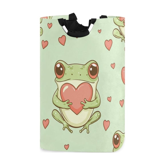 Frogs Hold Hearts Valentine's Day Laundry Basket with Handles Foldable Laundry Hamper Freestanding Washing Bin 50L