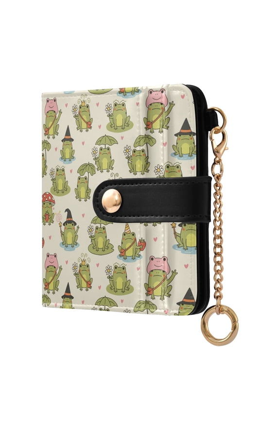 Frogs Holiday Small Wallet for Women RFID Blocking Bifold PU Leather Credit Card Holder with Zipper Coin Pocket Compact Cute Travel Purse Magnetic Snap 7 Card Slots