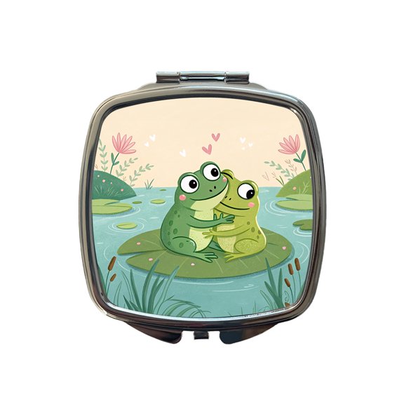 Frogs Hugging Love Travel Makeup Handbag Purse Small Pocket Compact Mirror