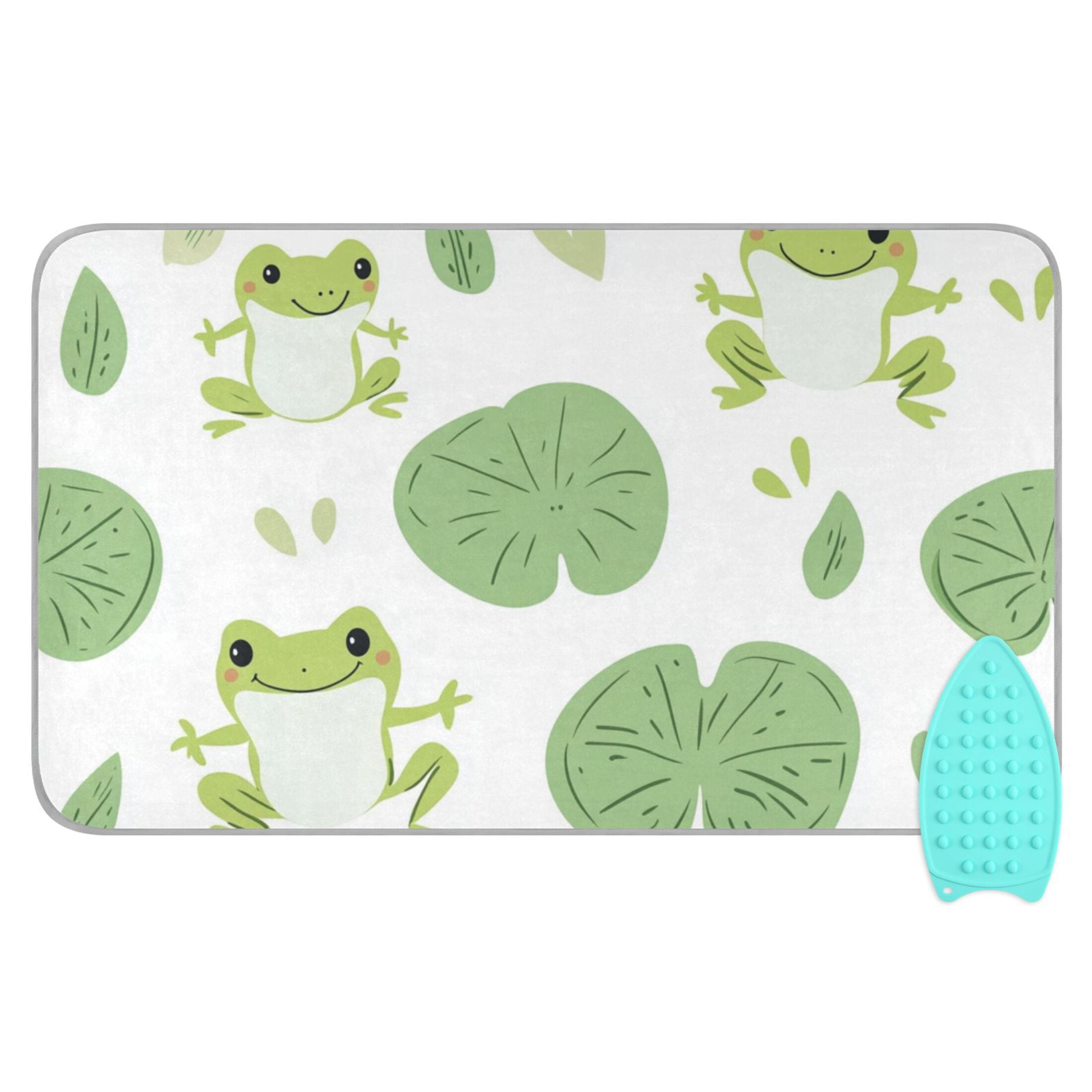 Frogs Leaves Green Hearts Ironing Mat Blanket Portable Travel Ironing Pad Heat Resistant Pad 47.2" x 27.6”