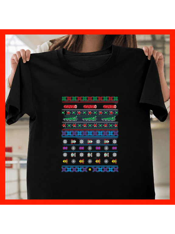 Frogs Logs Automobiles Frogger Ugly Christmas Sweater Pixel Unisex T-Shirt, S-3XL