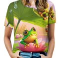 thumbnail image 1 of Frogs Lotus Pond Womens Tops Women's Fashion Casual Short Sleeve Flower Print Round Neck Pullover Top Blouse, 1 of 6
