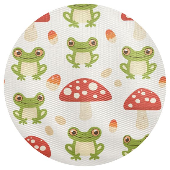 Frogs Mushrooms Cartoon Cute PVC Round Grid Placemat Table Mat 1 Pc 15.4" x 15.4"