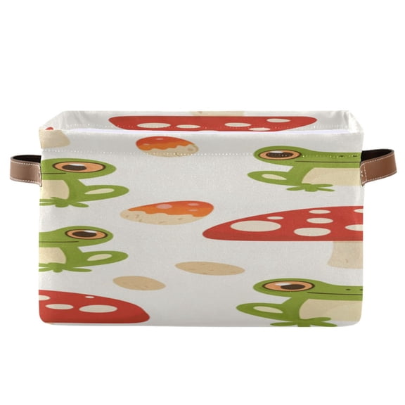 Frogs Mushrooms Cartoon Cute Square Storage Bins with Handles Collapsible Containing Box 1 Pack