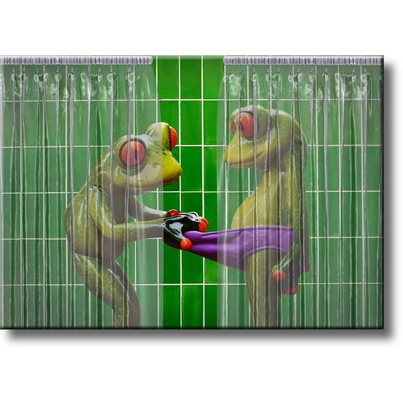 Frogs Peeking in Shower Green Bathroom Picture on Stretched Canvas, Wall Art Décor, Ready to Hang