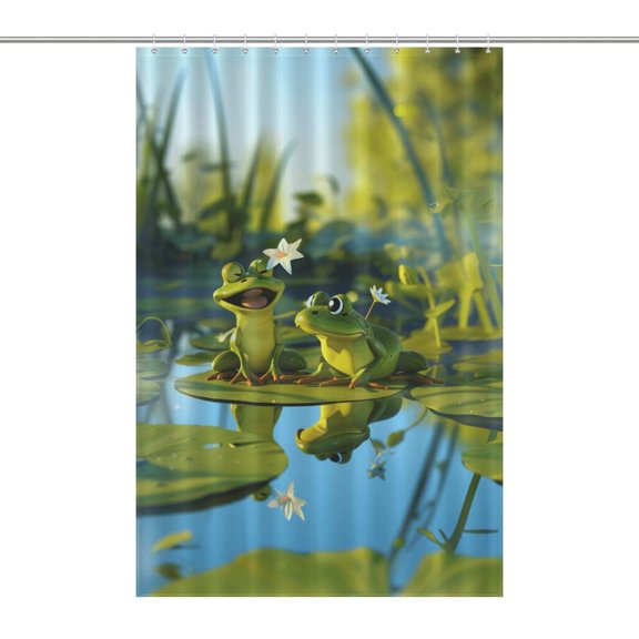 Frogs Playing in The Pond Shower Curtain for Bathroom with 12Hooks, Polyester Fabric Thick Shower Curtain Washable Waterproof Curtain
