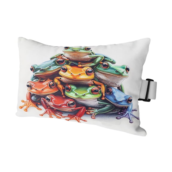 Frogs Prints Outdoor Pillows for Chaise Lounge Chair Waterproof Lumbar Pillows with Insert&Adjustable Elastic Strap Beach Headrest Pillow Modern Colorful Animals Neck Pillow for Patio Pool 11"x16"
